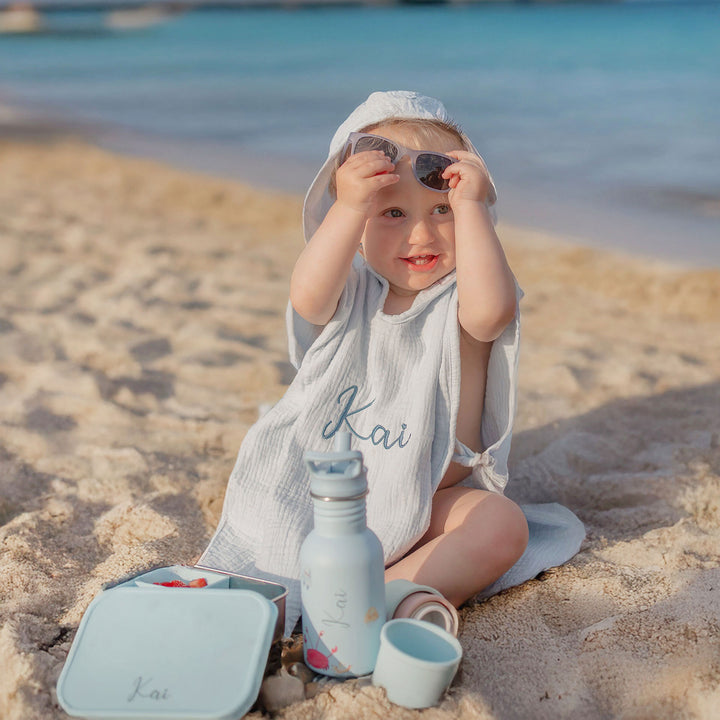JBØRN Beach Set | Hooded Poncho, Water Bottle & Snack Box - Personalisable Baby Products Sold and Personalised by JustBørn