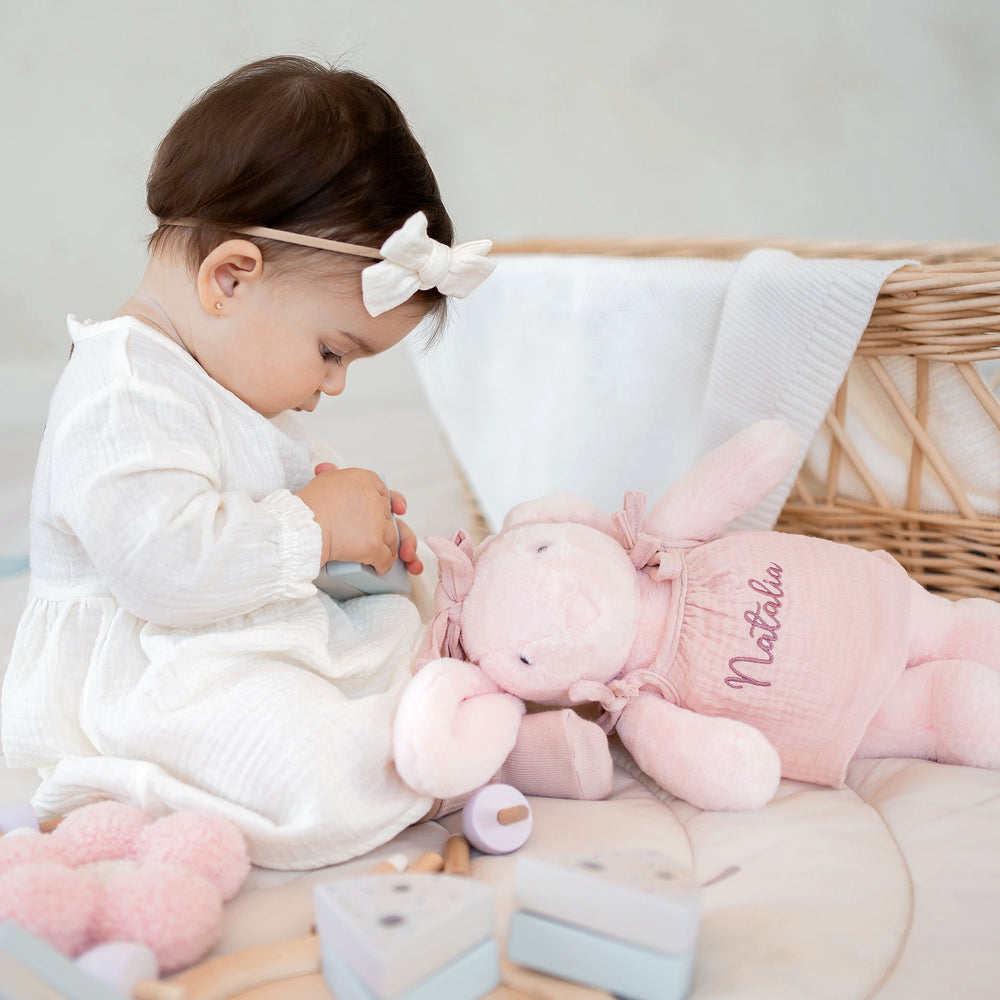 JBØRN Organic Cotton Muslin Baby Girl Dress and Bow - Personalisable Baby Products Sold and Personalised by JustBørn