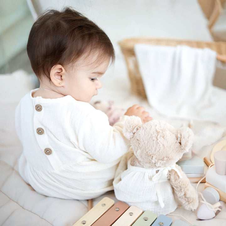 JBØRN Personalised Teddy & Matching Baby Dress | New Baby Girl Gift Set - Personalisable Baby Products Sold and Personalised by JustBørn