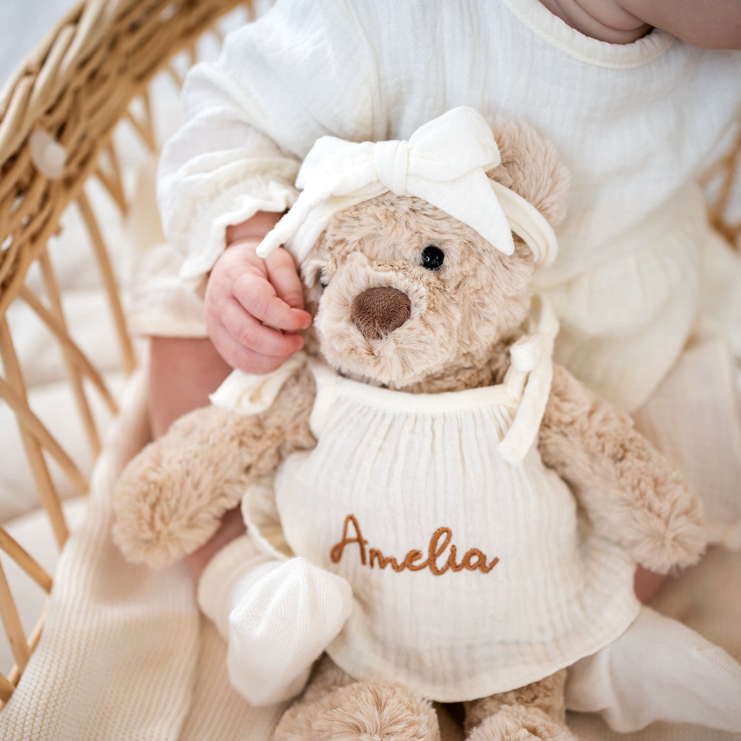 JBØRN Personalised Teddy & Matching Baby Dress | New Baby Girl Gift Set - Personalisable Baby Products Sold and Personalised by JustBørn