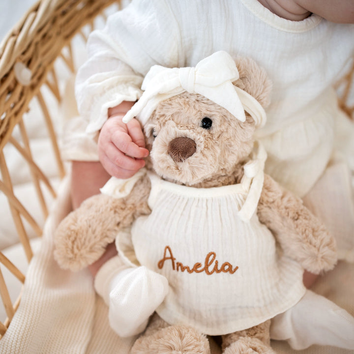 JBØRN Personalised Teddy & Matching Baby Dress | New Baby Girl Gift Set - Personalisable Baby Products Sold and Personalised by JustBørn