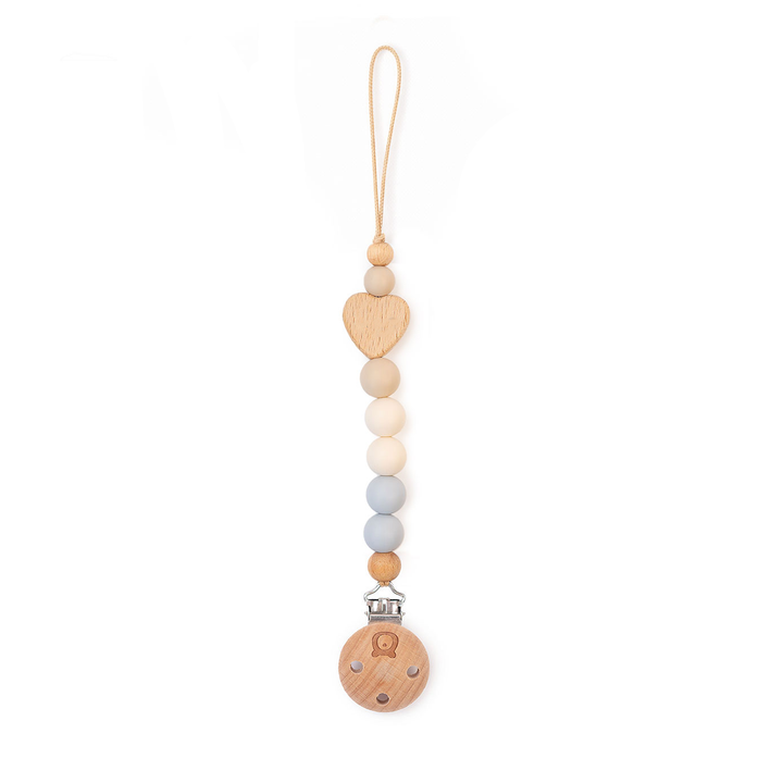 JBØRN Heart Pacifier Clip | Colour Block Powder Blue & Ivory - Personalisable Baby Products Sold and Personalised by JustBørn