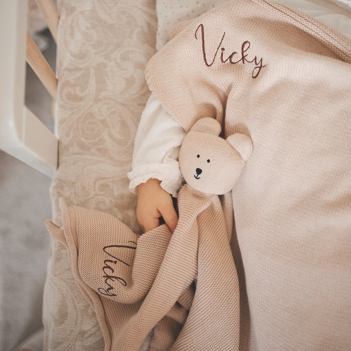 JBØRN Bear Knitted Comforter - Personalisable Baby Products Sold and Personalised by JustBørn
