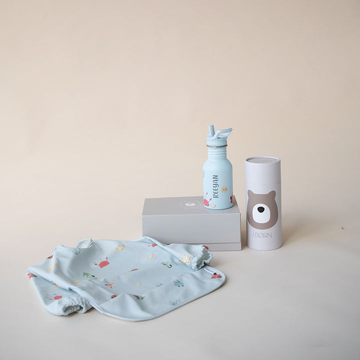 JBØRN First Birthday Gift | Personalised Water Bottle & Matching Sleeved Bib - Personalisable Baby Products Sold and Personalised by JustBørn