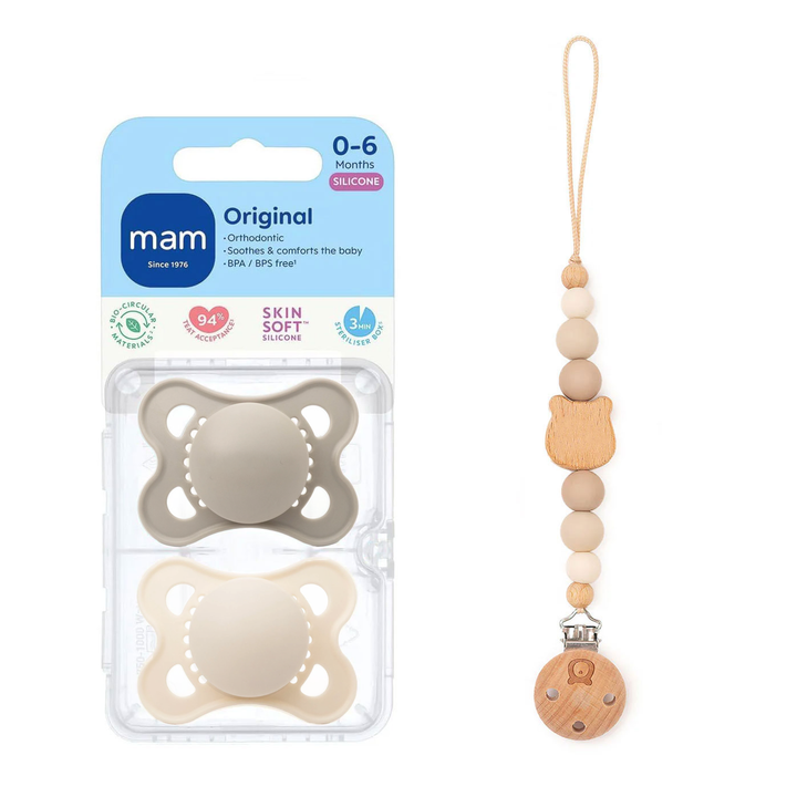 MAM Original Soother 0-6 Months & Matching Pacifier Clip Original Cream & Vanilla No - Personalisable Baby Products Sold and Personalised by JustBørn