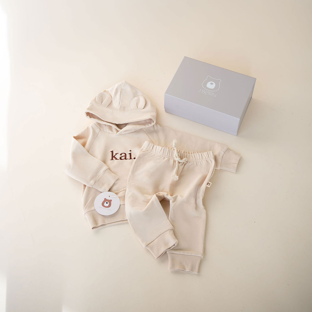 JBØRN Gift Set | Organic Cotton Baby Hoodie & Joggers Set Cream - Personalisable Baby Products Sold and Personalised by JustBørn