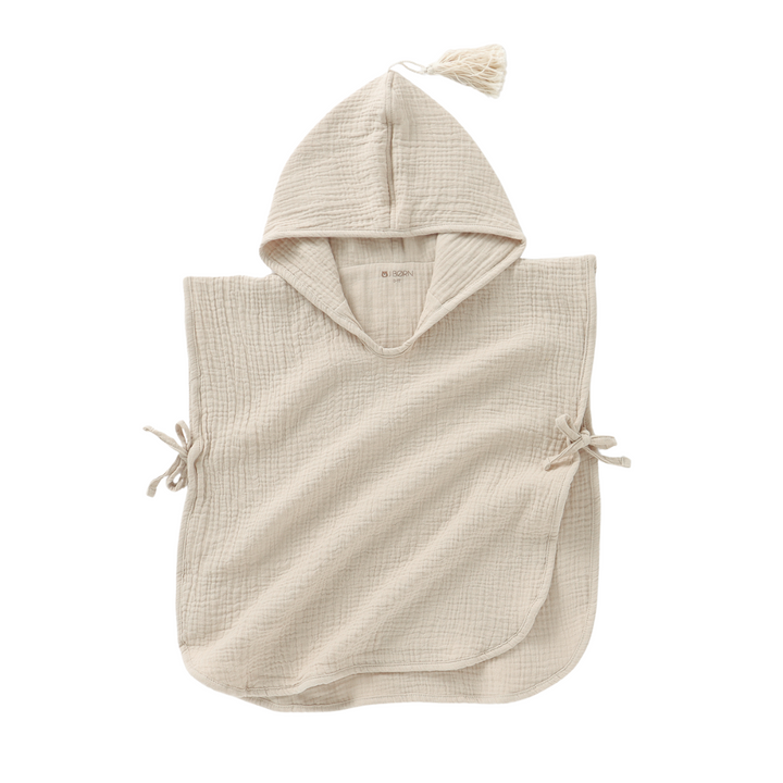 JBØRN Organic Cotton Muslin Hooded Poncho Sandstone No - Personalisable Baby Products Sold and Personalised by JustBørn
