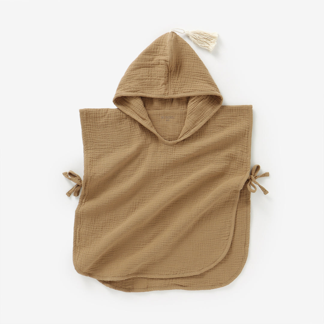 JBØRN Organic Cotton Muslin Hooded Poncho Cappuccino - Personalisable Baby Products Sold and Personalised by JustBørn