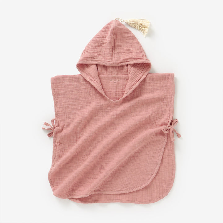 JBØRN Organic Cotton Muslin Hooded Poncho Powder Blush - Personalisable Baby Products Sold and Personalised by JustBørn