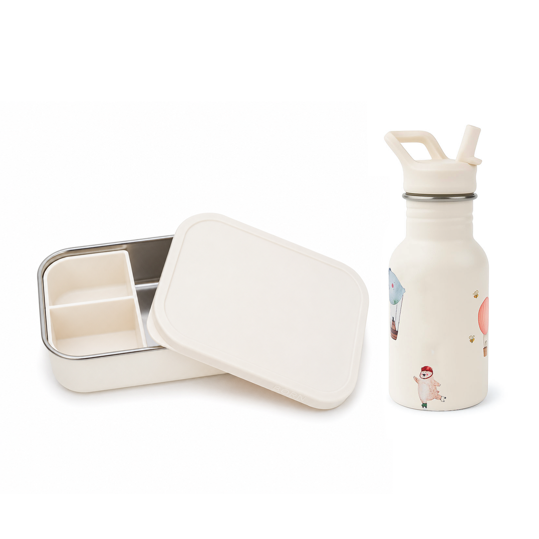 JBØRN Personalised Water Bottle & Lunch Box Set Adventure Bear Lunch Box Set - New Design - Personalisable Baby Products Sold and Personalised by JustBørn