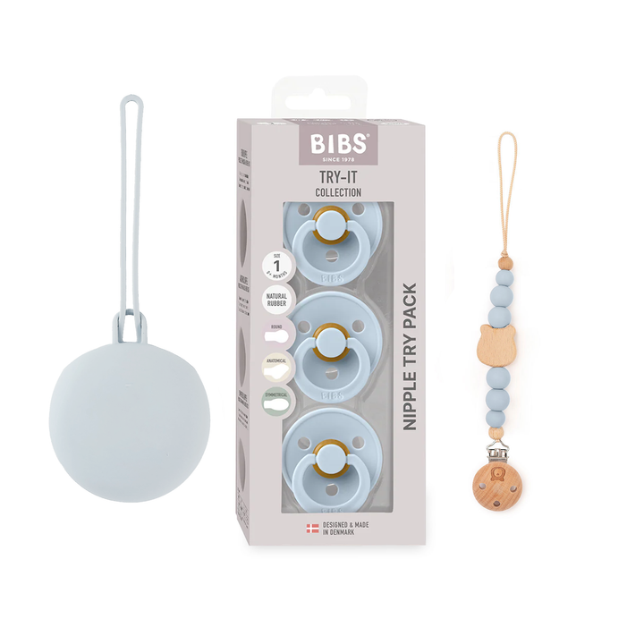 JBØRN x BIBS Gift Box | Baby's First Pacifier Pack & Holders Set Baby Blue - Personalisable Baby Products Sold and Personalised by JustBørn
