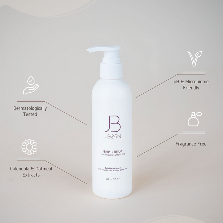 JBØRN Microbiome-Friendly Baby Cream | Fragrance-Free | With Calendula & Oatmeal Extract Baby Cream 200 ml - Personalisable Baby Products Sold and Personalised by JustBørn