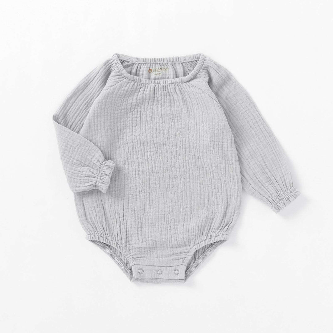 JBØRN Organic Cotton Muslin Long Sleeve Bodysuit Cloud - Personalisable Baby Products Sold and Personalised by JustBørn