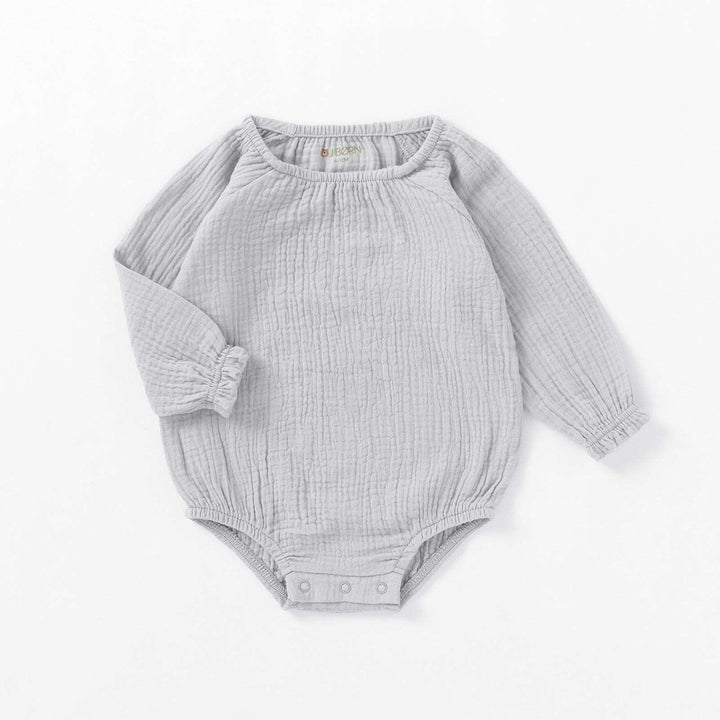JBØRN Organic Cotton Muslin Long Sleeve Bodysuit Cloud - Personalisable Baby Products Sold and Personalised by JustBørn