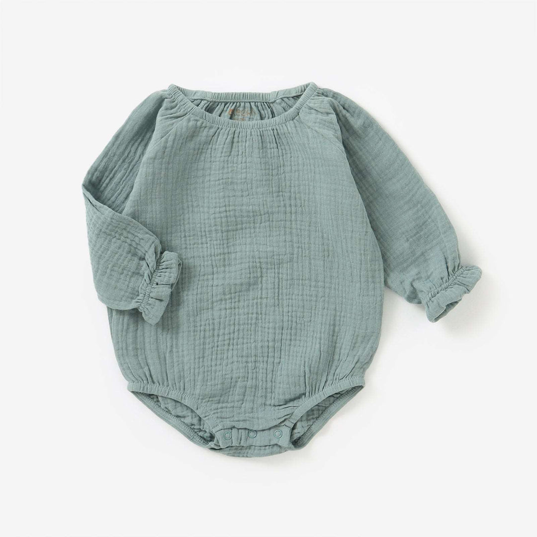 JBØRN Organic Cotton Muslin Long Sleeve Bodysuit Sage - Personalisable Baby Products Sold and Personalised by JustBørn