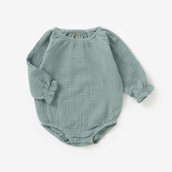 JBØRN Organic Cotton Muslin Long Sleeve Bodysuit Sage - Personalisable Baby Products Sold and Personalised by JustBørn