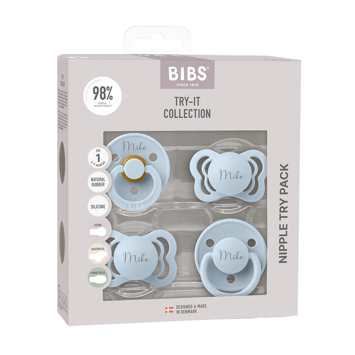 BIBS Try-It Collection - Try 4 Different Pacifiers Pack - Personalisable Baby Products Sold and Personalised by JustBørn