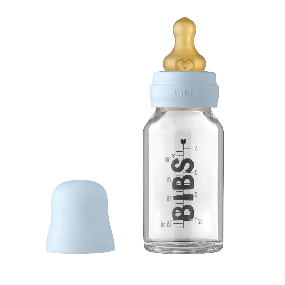 BIBS Baby Glass Bottle Complete Set BIBS Glass Bottle | Baby Blue 110 ml - Personalisable Baby Products Sold and Personalised by JustBørn
