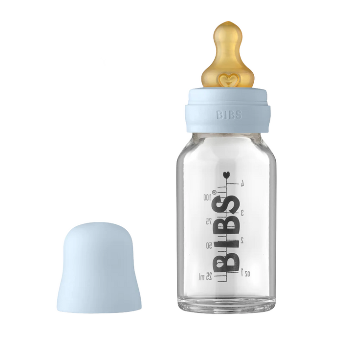 BIBS Baby Glass Bottle Complete Set BIBS Glass Bottle | Baby Blue 110 ml - Personalisable Baby Products Sold and Personalised by JustBørn