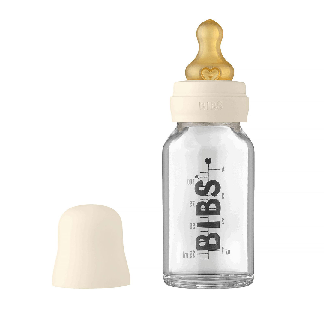 BIBS Baby Glass Bottle Complete Set BIBS Glass Bottle | Ivory 110 ml - Personalisable Baby Products Sold and Personalised by JustBørn