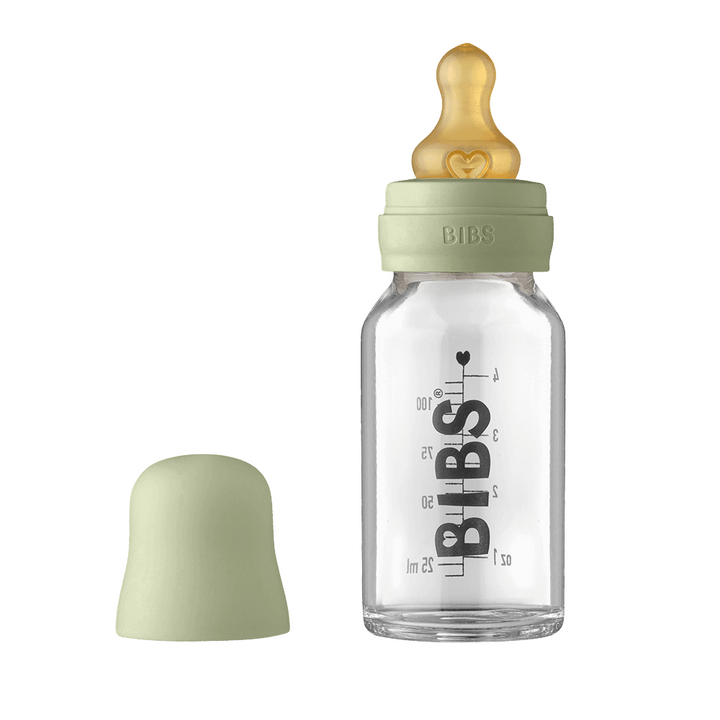 BIBS Baby Glass Bottle Complete Set BIBS Glass Bottle | Sage 110 ml - Personalisable Baby Products Sold and Personalised by JustBørn