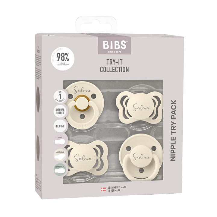 BIBS Try-It Collection - Try 4 Different Pacifiers Pack - Personalisable Baby Products Sold and Personalised by JustBørn