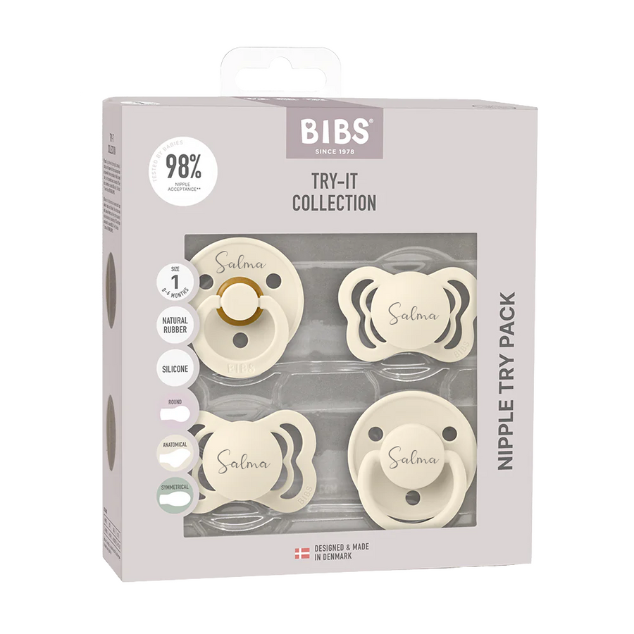 BIBS Try-It Collection - Try 4 Different Pacifiers Pack - Personalisable Baby Products Sold and Personalised by JustBørn