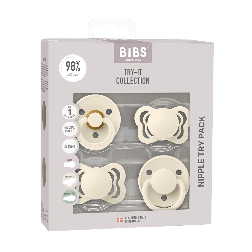 BIBS Try-It Collection - Try 4 Different Pacifiers Pack Ivory - Personalisable Baby Products Sold and Personalised by JustBørn