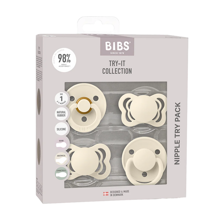 BIBS Try-It Collection - Try 4 Different Pacifiers Pack Ivory - Personalisable Baby Products Sold and Personalised by JustBørn