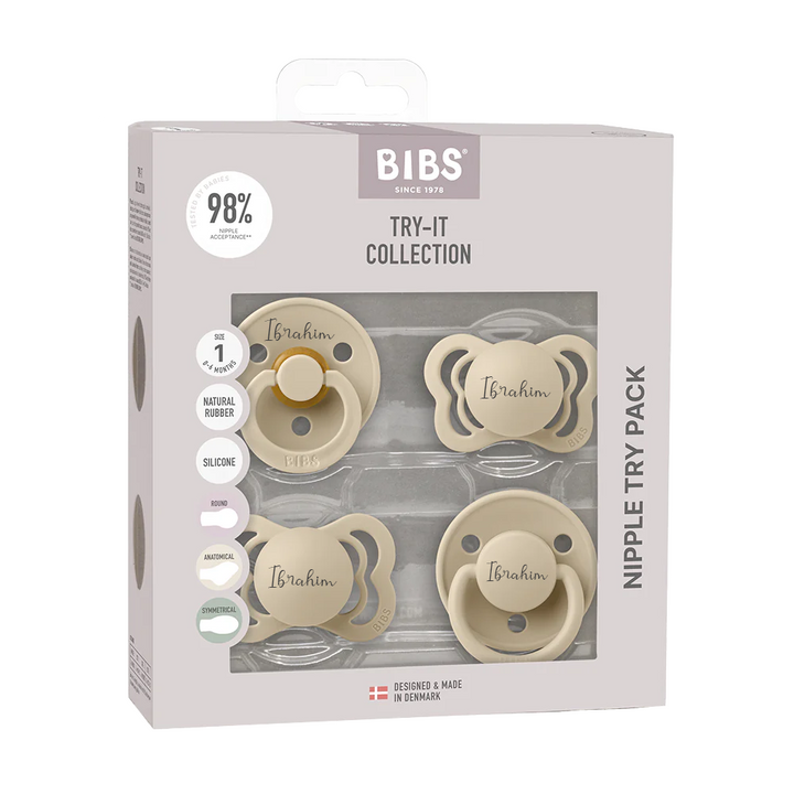 BIBS Try-It Collection - Try 4 Different Pacifiers Pack - Personalisable Baby Products Sold and Personalised by JustBørn