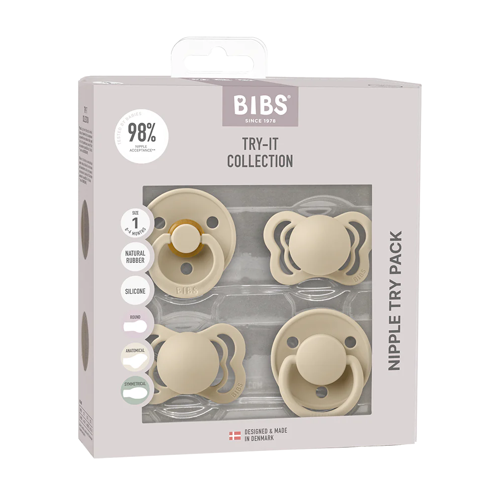 BIBS Try-It Collection - Try 4 Different Pacifiers Pack Vanilla - Personalisable Baby Products Sold and Personalised by JustBørn