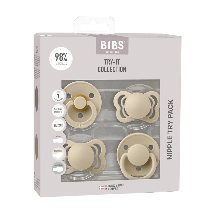 BIBS Try-It Collection - Try 4 Different Pacifiers Pack Vanilla - Personalisable Baby Products Sold and Personalised by JustBørn