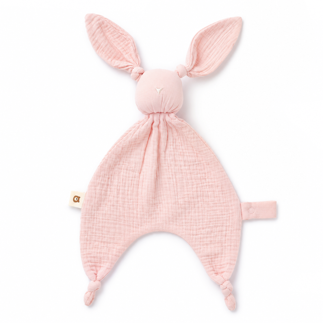 JBØRN Organic Cotton Bunny Comforter with Pacifier Loop Blossom Muslin Bunny - Personalisable Baby Products Sold and Personalised by JustBørn