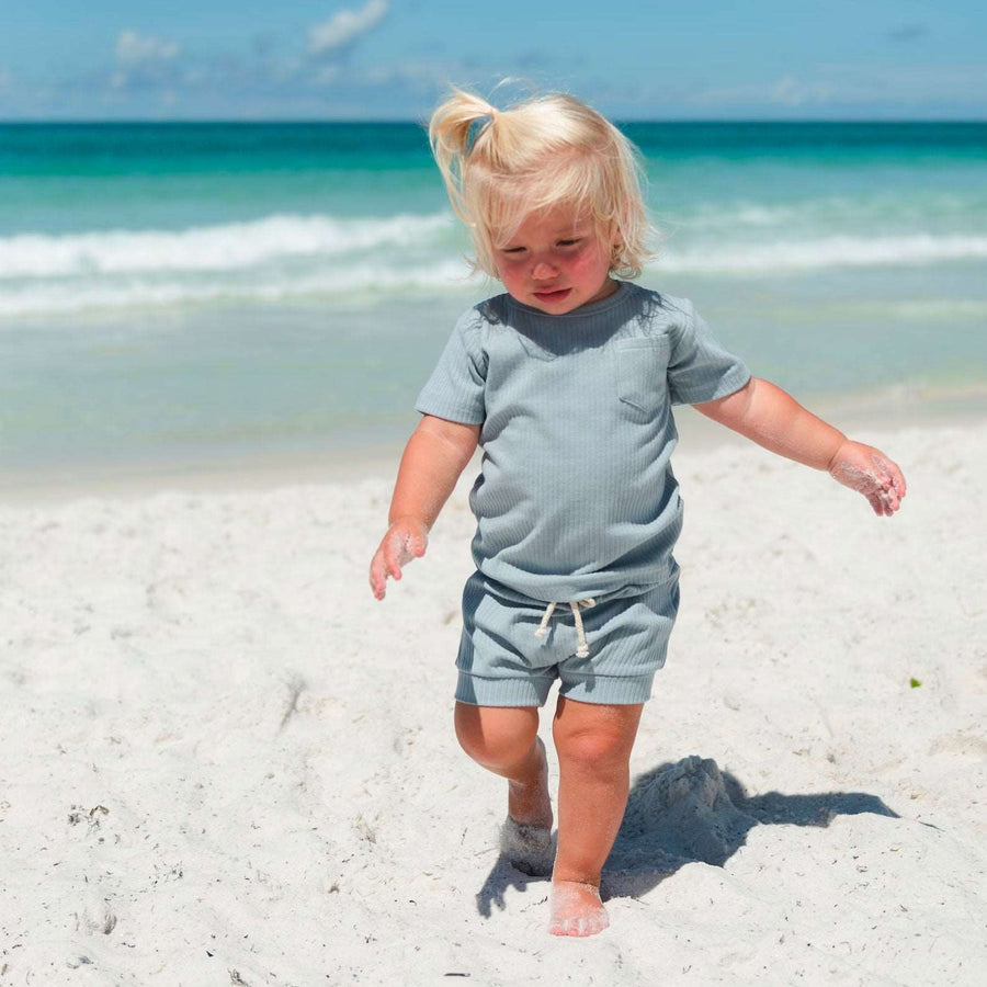 JBØRN Organic Cotton Ribbed Baby T-Shirt & Shorts Set | 12+ Months 12-18m ribbed Cloud - Personalisable Baby Products Sold and Personalised by JustBørn