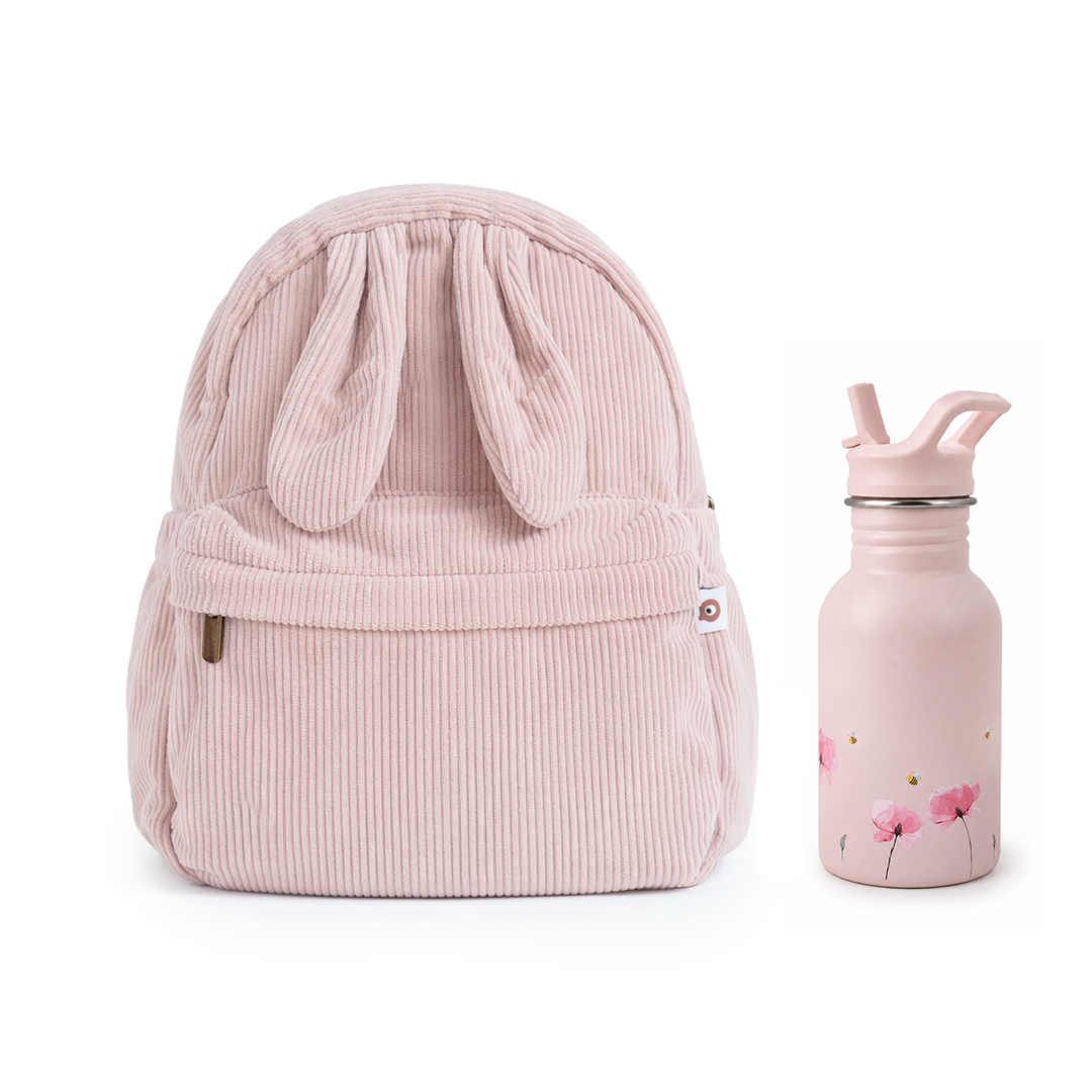 JBØRN Personalised Backpack & Water Bottle Set Blush Backpack & Poppy Bottle Set - Personalisable Baby Products Sold and Personalised by JustBørn