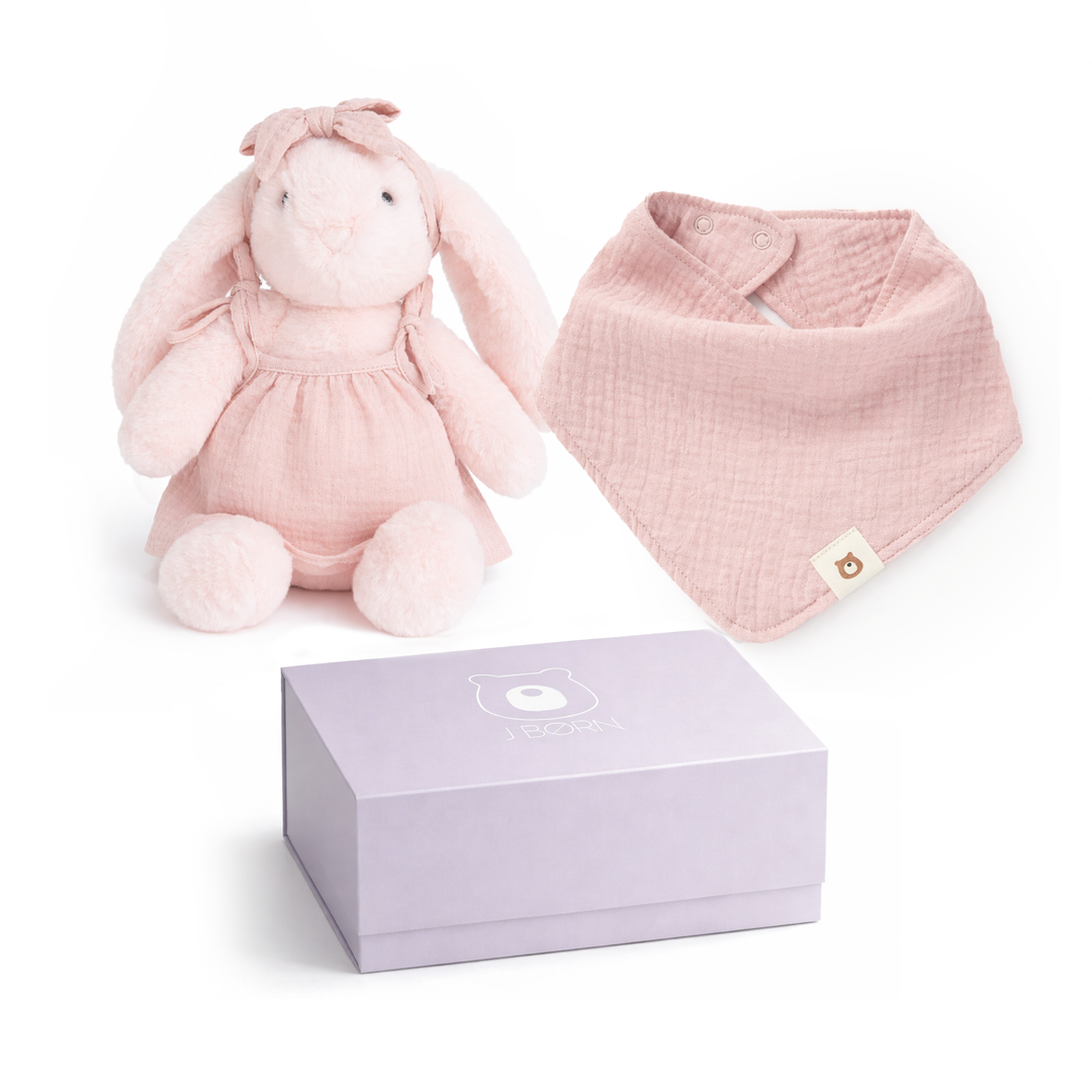 JBØRN Bunny Soft Toy & Matching Baby Bib Gift Set Blush Bunny & Bib Gift Set - Personalisable Baby Products Sold and Personalised by JustBørn