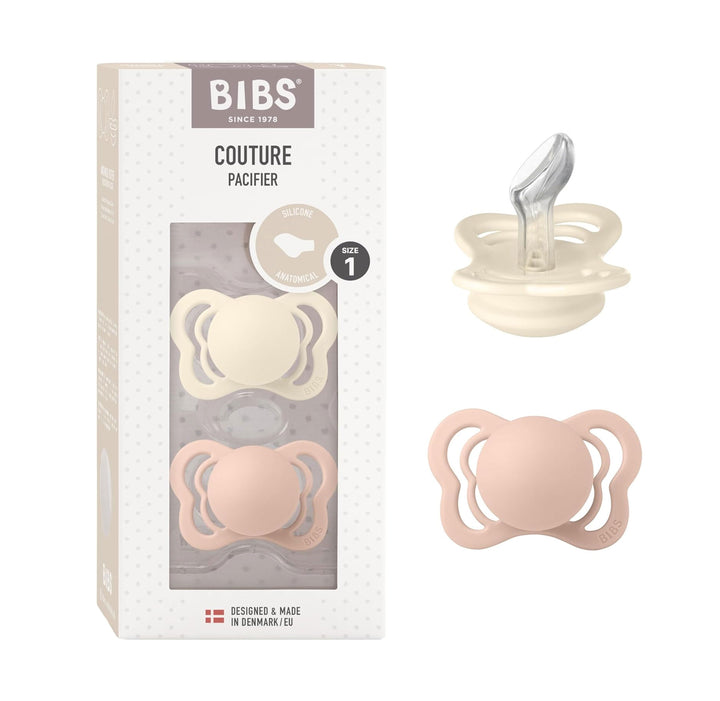 BIBS Couture Anatomical Silicone Pacifiers Pack of 2 Blush Ivory - Personalisable Baby Products Sold and Personalised by JustBørn