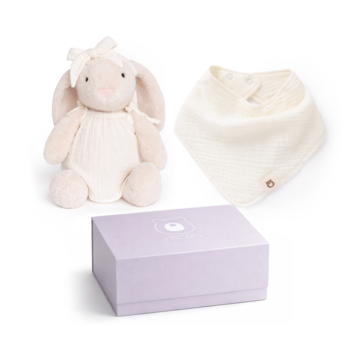 JBØRN Bunny Soft Toy & Matching Baby Bib Gift Set Cream Bunny & Bib Gift Set - Personalisable Baby Products Sold and Personalised by JustBørn