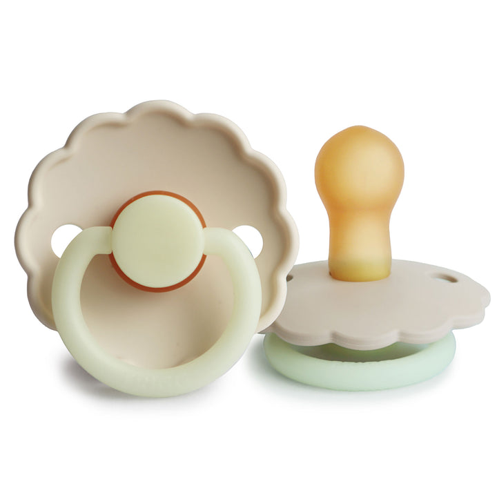 FRIGG Daisy Natural Rubber Latex Pacifier Cream Night Glow Size 1 (0-6 Months) - Personalisable Baby Products Sold and Personalised by JustBørn