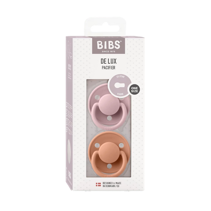 BIBS De Lux Silicone Pacifiers | One Size De Lux | 2 Pack Pink Plum Peach - Personalisable Baby Products Sold and Personalised by JustBørn