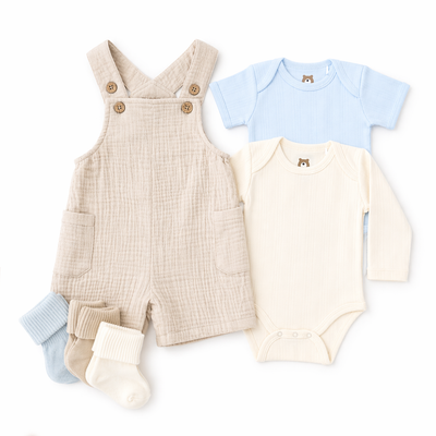 JBØRN Muslin Dungaree Outfit Set | Organic Cotton & Soft Bamboo 6-12 months - Personalisable Baby Products Sold and Personalised by JustBørn