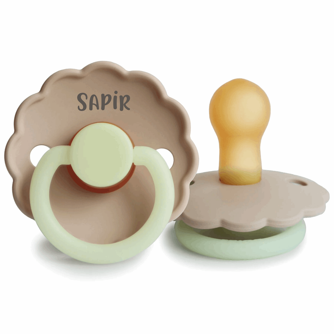 FRIGG Daisy Natural Rubber Latex Pacifier Cream Night Glow Size 2 (6-18 Months) - Personalisable Baby Products Sold and Personalised by JustBørn
