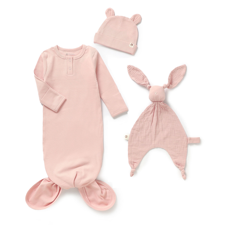 JBØRN Organic Cotton Sleeping Gown & Comforter Set | 0-6 Months Gown & Comforter Set | Blush - Personalisable Baby Products Sold and Personalised by JustBørn