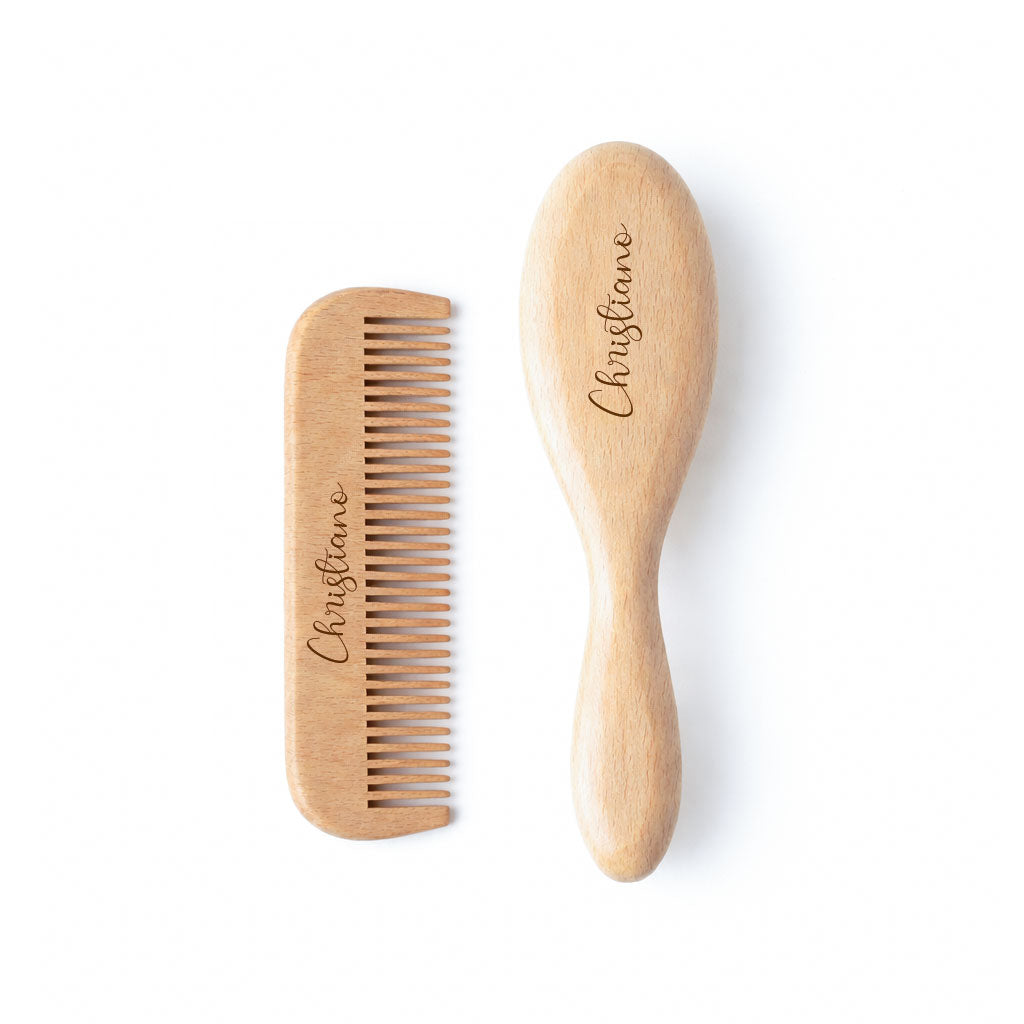 JBØRN Natural Beechwood Hairbrush & Comb Set | Personalised - Personalisable Baby Products Sold and Personalised by JustBørn