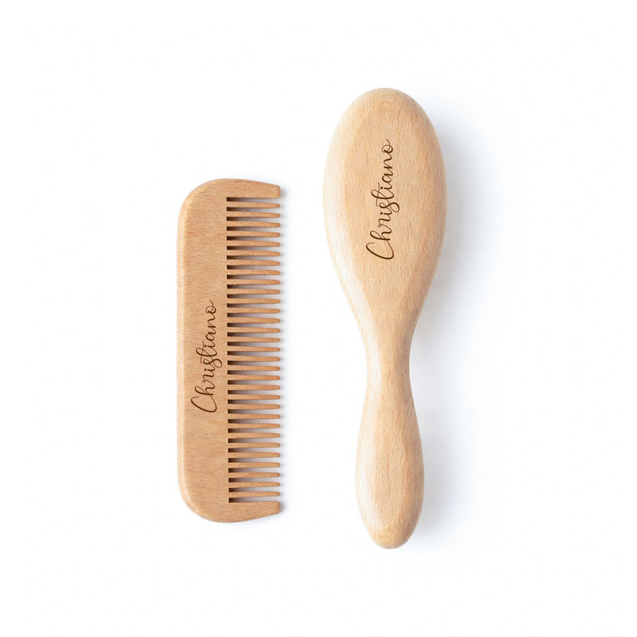 JBØRN Natural Beechwood Hairbrush & Comb Set | Personalised - Personalisable Baby Products Sold and Personalised by JustBørn