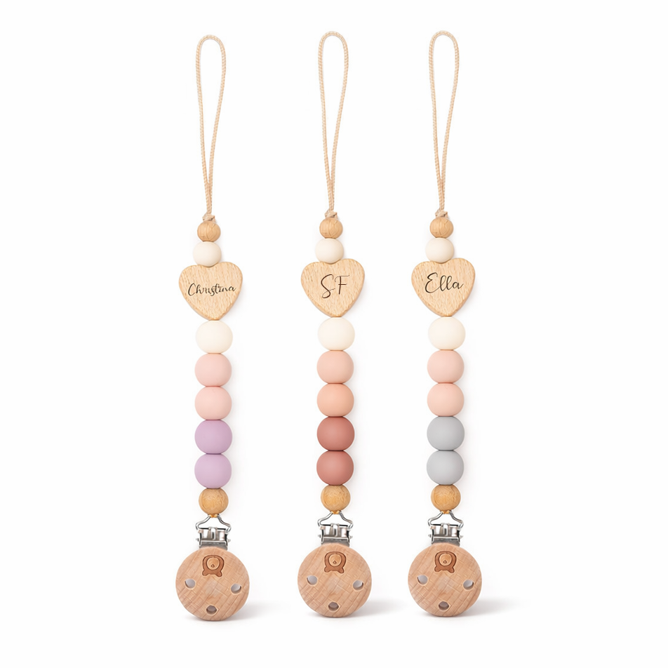 JBØRN Heart Pacifier Clip | Colour Block - Personalisable Baby Products Sold and Personalised by JustBørn
