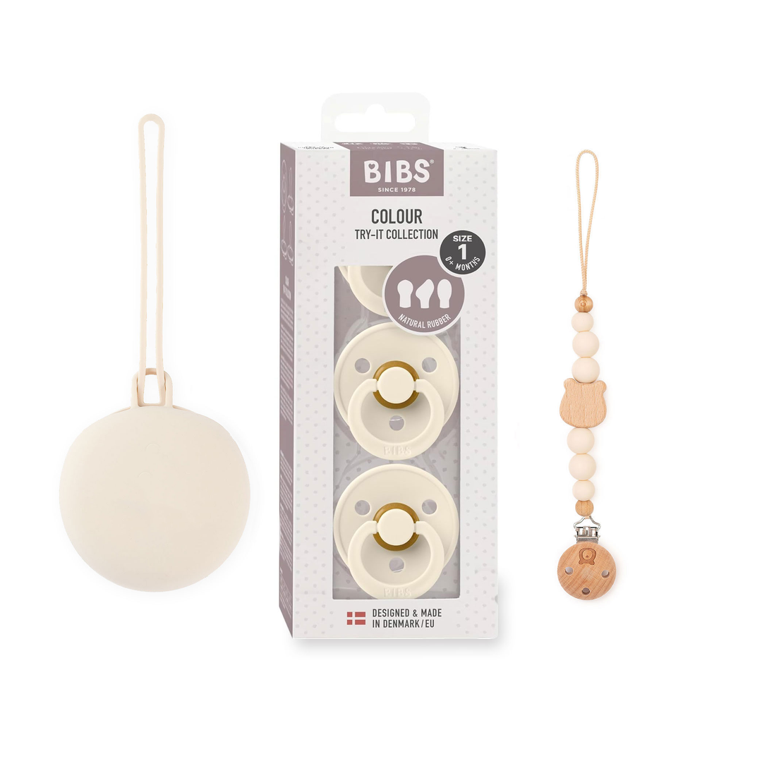 JBØRN x BIBS Gift Box | Baby's First Pacifier Pack & Holders Set Ivory - Personalisable Baby Products Sold and Personalised by JustBørn