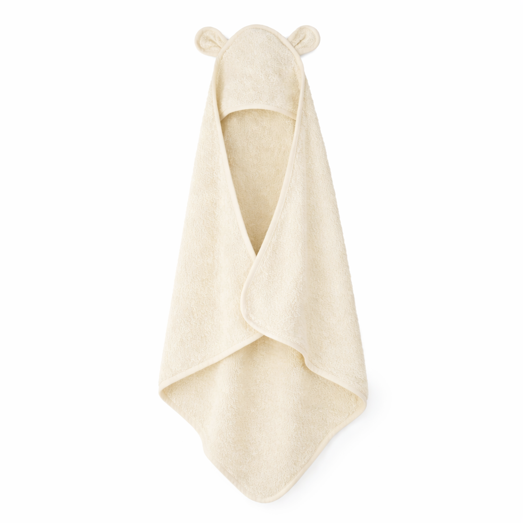 JBØRN Organic Cotton Baby Hooded Towel Ivory Towel - Personalisable Baby Products Sold and Personalised by JustBørn