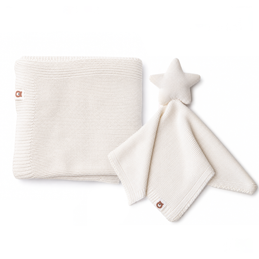 JBØRN Knitted Blanket & Star Comforter Set Knitted Blankets Set | Ivory - Personalisable Baby Products Sold and Personalised by JustBørn
