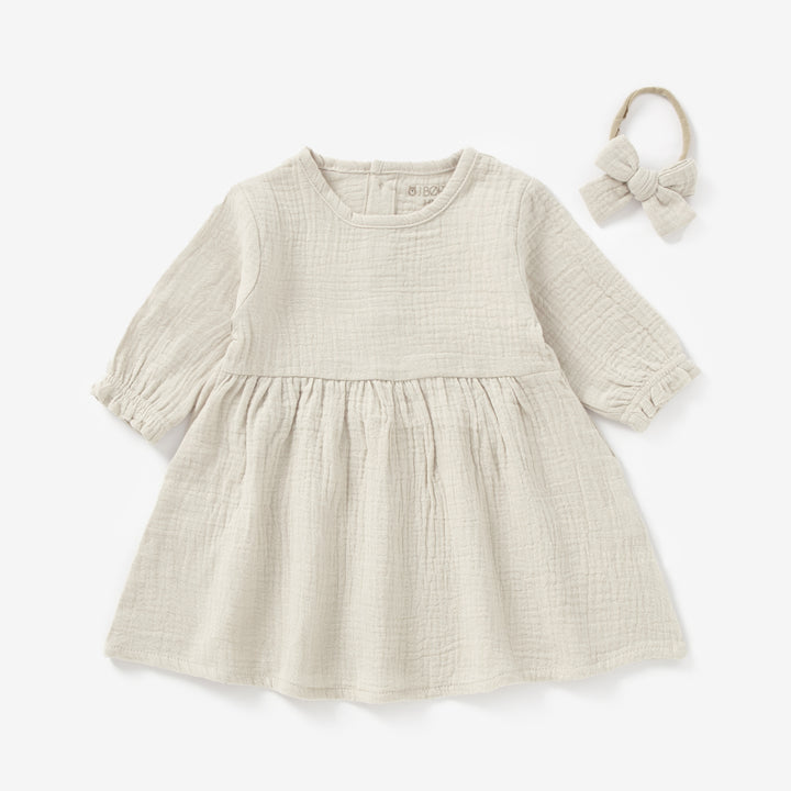 JBØRN Organic Cotton Muslin Baby Girl Dress and Bow - Personalisable Baby Products Sold and Personalised by JustBørn